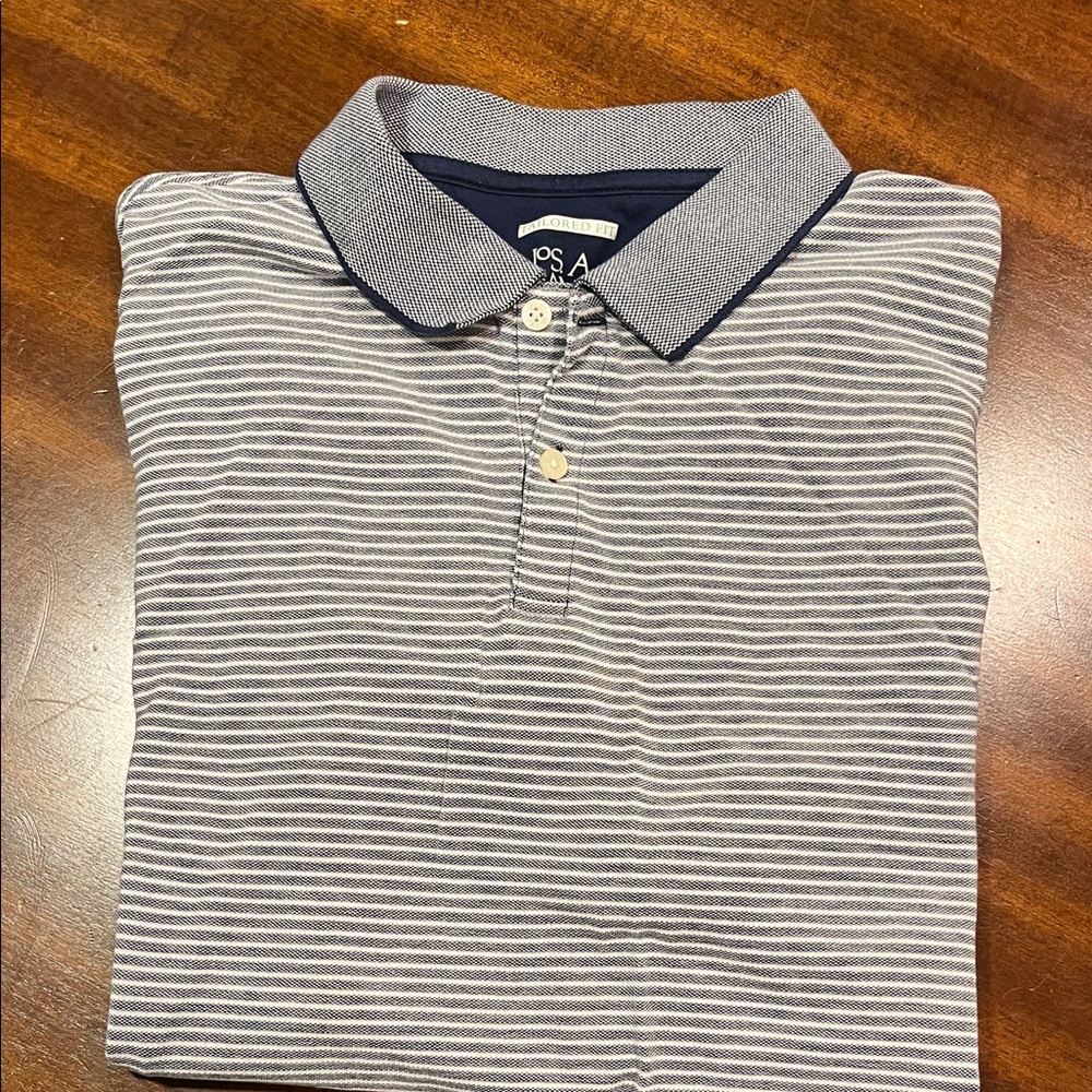 Men's Jos.A Banks Striped Polo Shirt - Navy and White